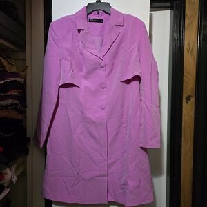 New York & Company Pink Women's Buttoned Down Coat Dress W Padded Shoulder - L